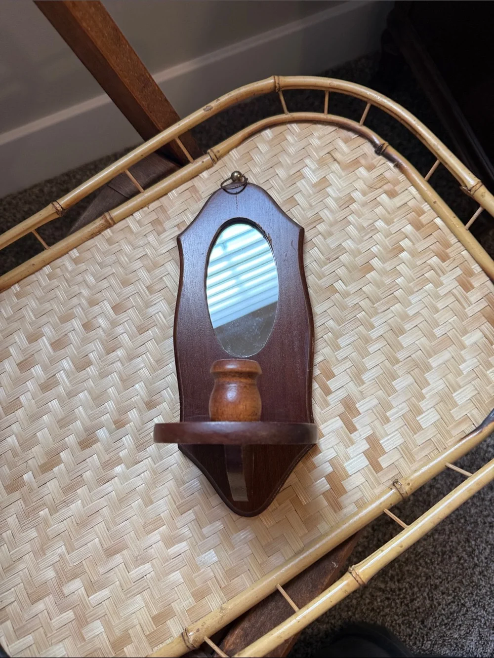 Vintage Wood Wall Candle Holder with Mirror | Early American Colonial Revival
